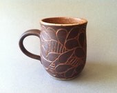 Large 16 oz. Brown Paisley Mug - Hand Thrown and Carved Stoneware - forevertuesday