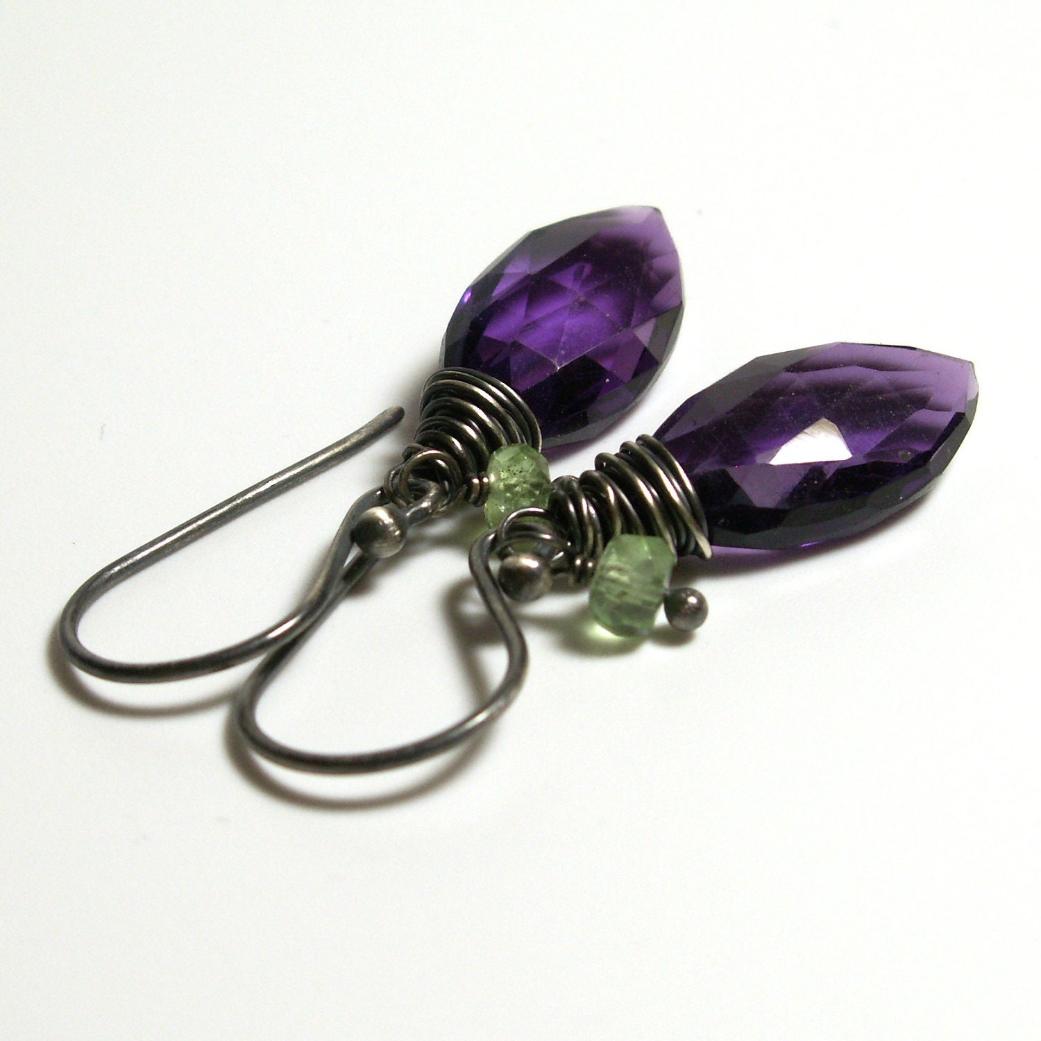 Amethyst Dangle Earrings . Peridot Earrings . Birthstone Earrings . Sterling Silver