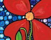Red Poppy Blue Sky Painting Art Lady in Red Mosaic Sharon Cummings Labor of Love Poppies Landscape Floral Flower Flowers