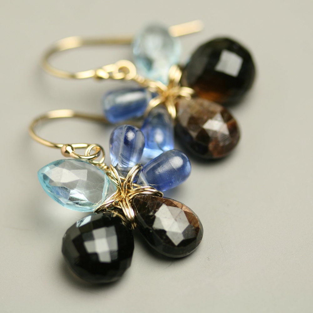 Earth and Sky Flower Dangle Earrings