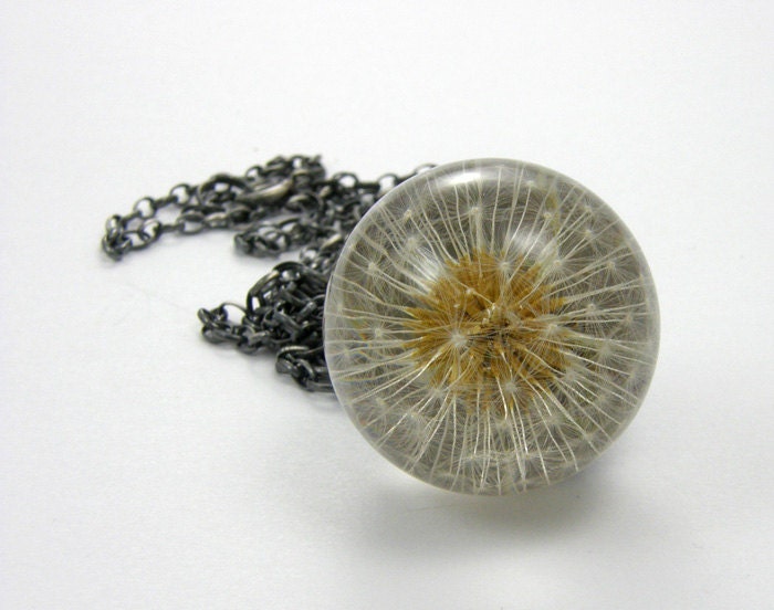 Dandelion and Resin Pendant, Dandelion and Silver Resin Necklace