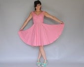 Portrait Neckline Gather Bust"Miss Mia" Dress with Full Circle Skirt in Almond Pink------------Many Color Options