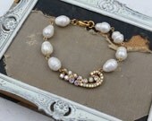 Vintage Golden AB Rhinestone and Fresh Water Pearl Assemblage Bracelet... Diana