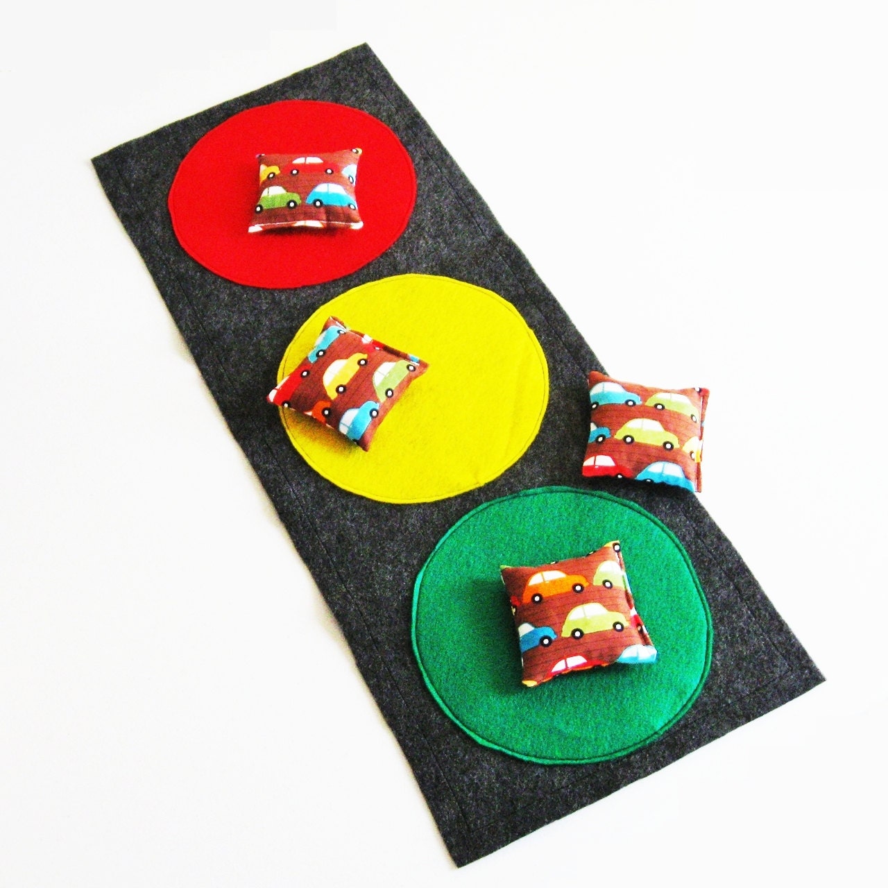 Cars Bean Bag Toss Game - Traffic Stoplight - Party Game / Favors - 4 bean bags, target mat and storage sack