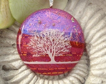 Tree Necklace - Tree Dichroic Jewelry - Horizon Tree -Dichroic Glass Pendant - Dichroic Fused Glass Jewelry - Necklace 063012p111