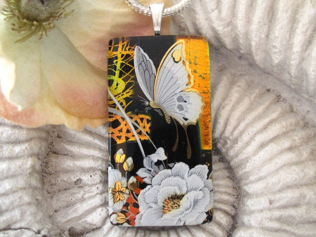 Butterfly Necklace - Dichroic Glass Pendant - Fused Dichroic Glass Jewelry - Monarch Butterfly - Pendant & Necklace 063012p105