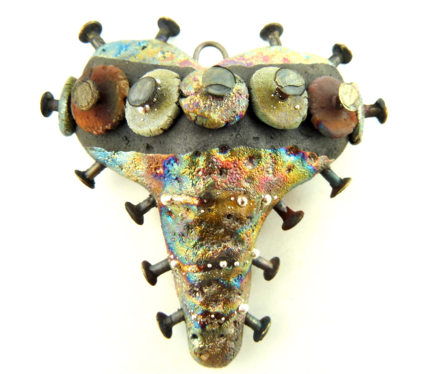 Nailed Raku Ceramic Heart Pendant Jewelry Handmade Gifts         by MAKUstudio