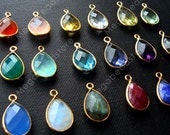 16mm Tear Drop Gold Bezel Gemstone Charm Wrap Pendant F382- 4 pcs (Choose your color)