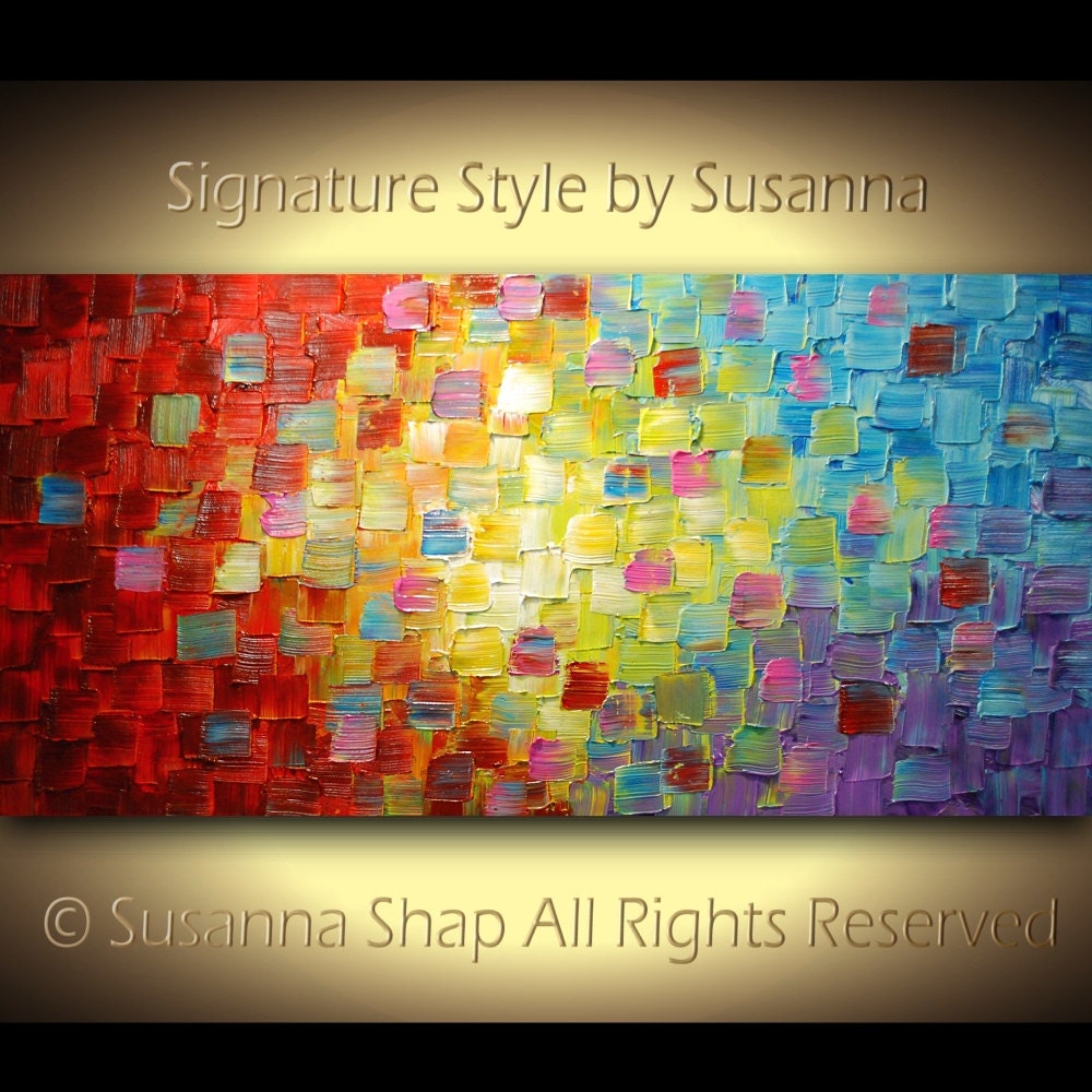 Original Large Abstract Art on Canvas Textured Multicolored Painting Ready to Hang 48x24 by Susanna