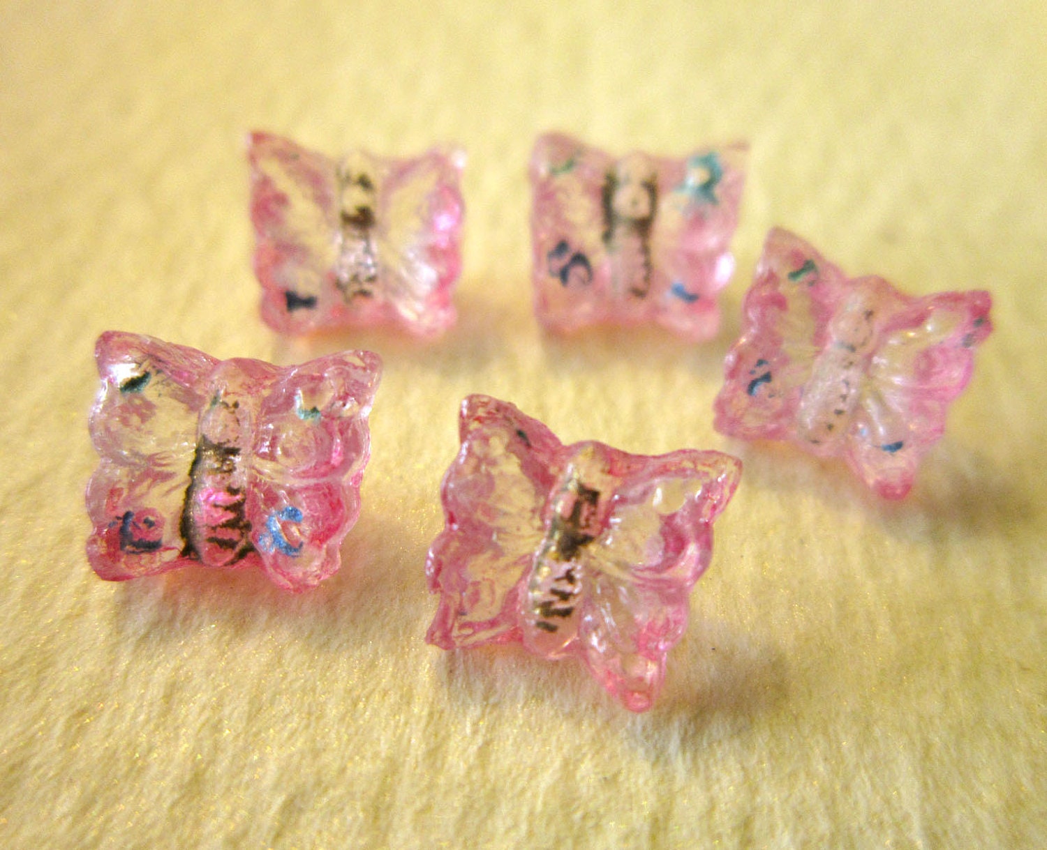 Vintage Glass Buttons - Wee Pink Butterflies