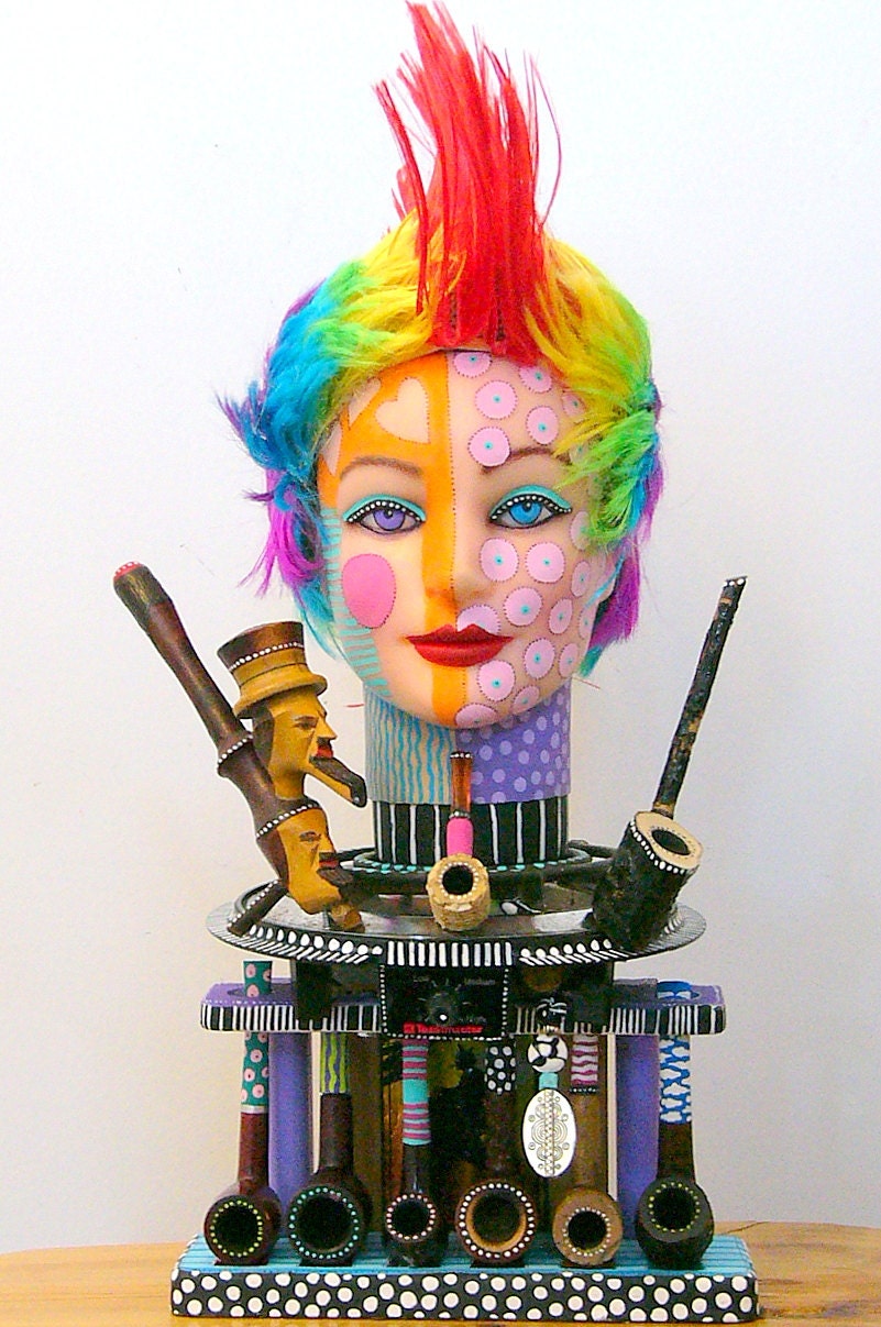What The Hell Was She Smoking  recycled found object sculpture I AM PUBLISHED