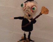 Ready to take flight ooak needle felted witch doll