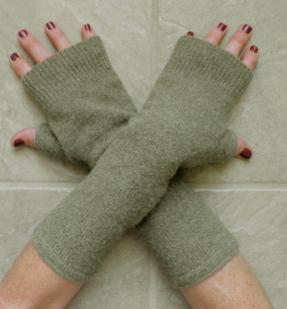 pure lambswool fingerless gloves in bohemian olive green...by mia baggali