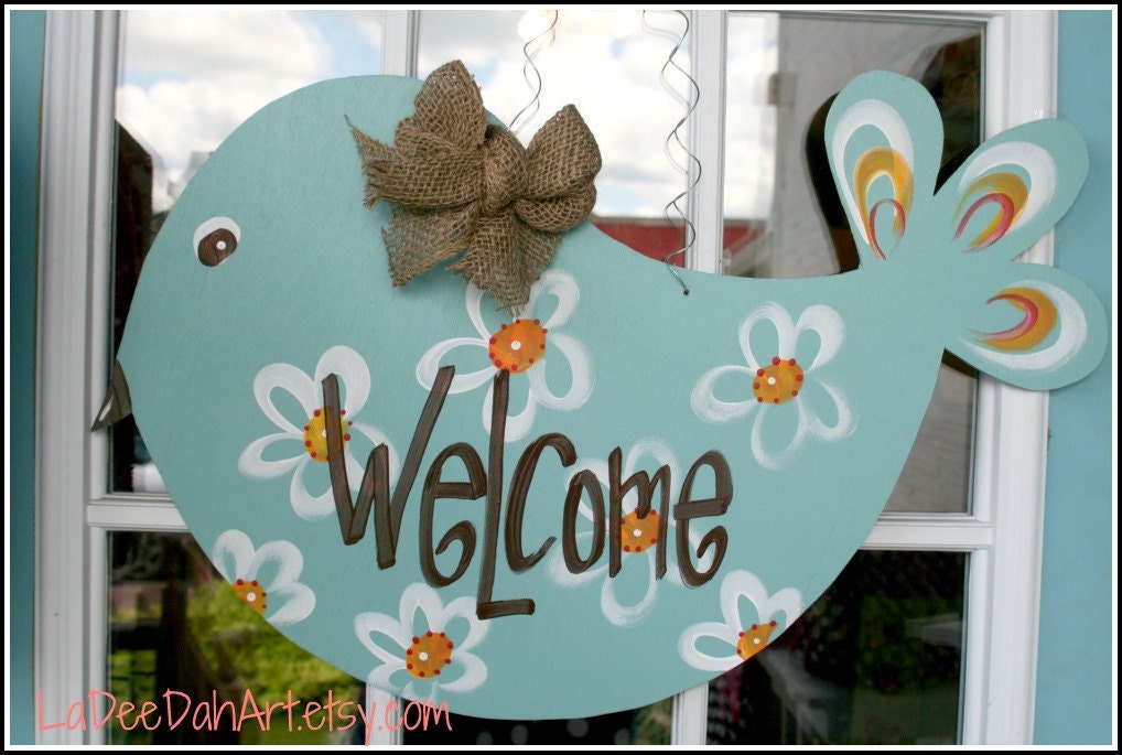 READY TO SHIP Cute Bird Wooden Door Hanger Decor Art Hand Painted