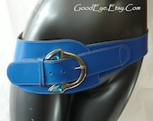 Electric Blue Wide Belt Leather Wrap  DROP WAIST 34 36 Medium large 80s Punk Nuwave