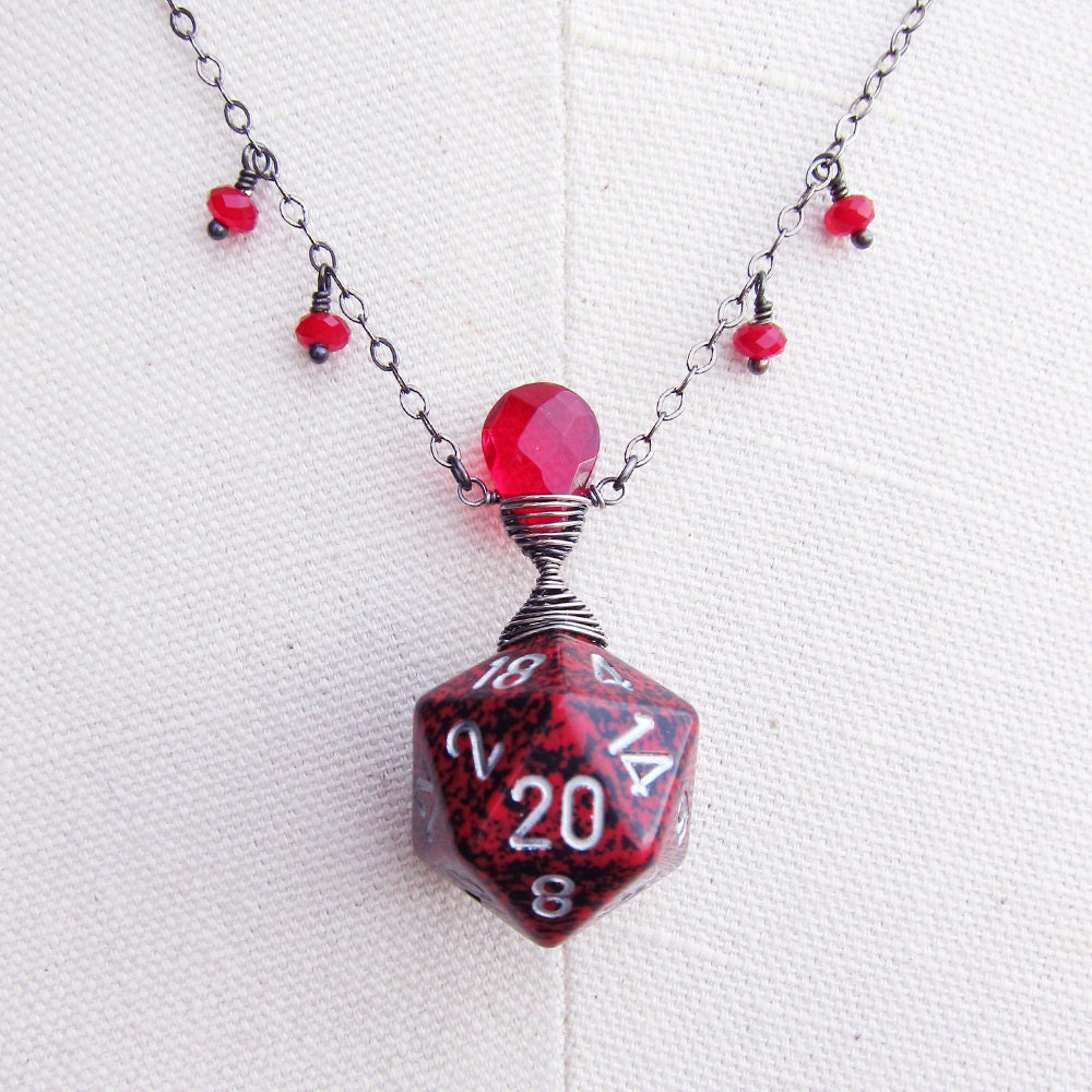 Vital Red (Widow Wraped D20 Necklace)