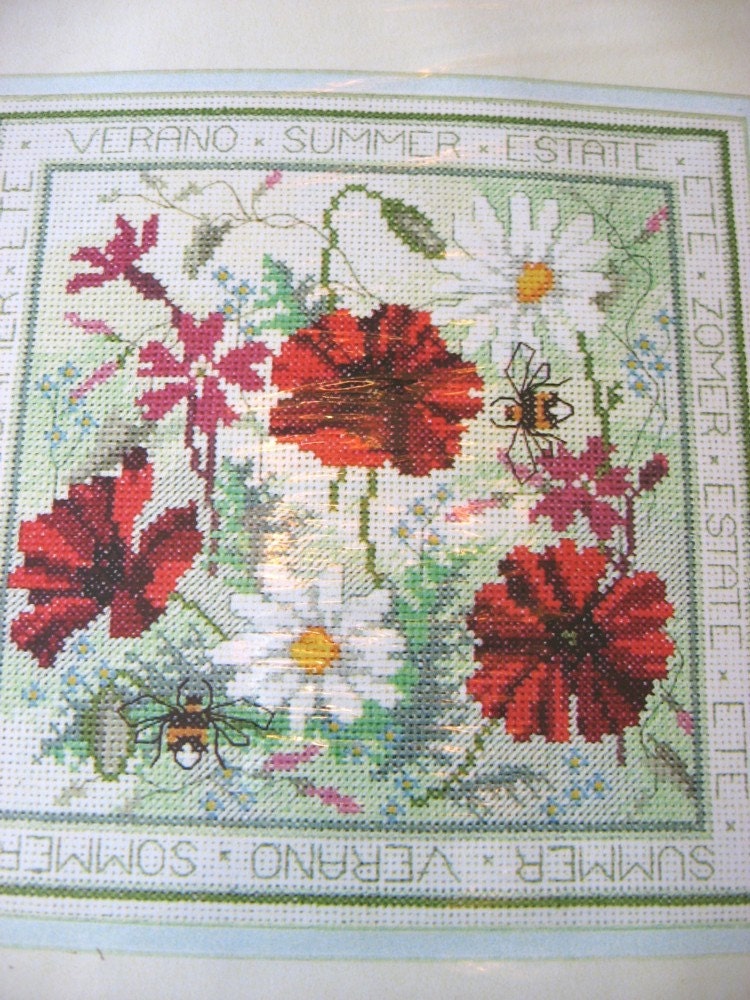 Counted Cross Stitch Kit Summer Poppy Design Needle Treasures Cushion Cover Picture
