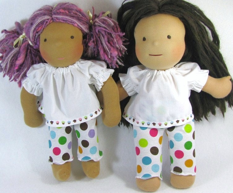 Waldorf doll clothes 14 to 15 inch leggings outfit cupcakes and dots