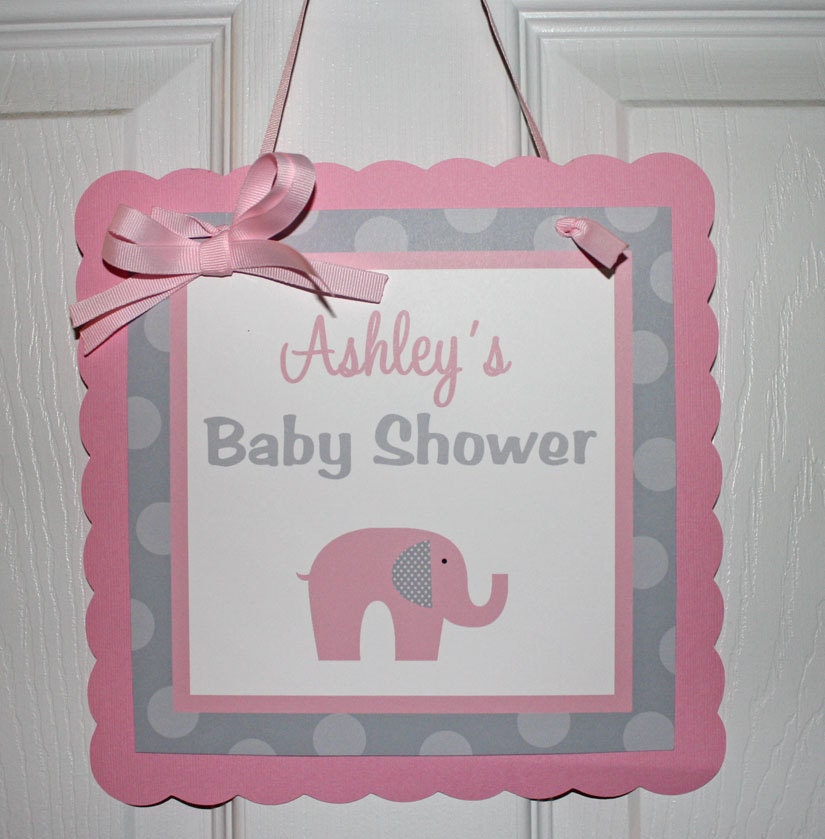 Pink Grey Elephant Door Sign - Any COLOR - boy girl Il_570xn