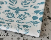 Swan River Colony Damask - Half Yard of Fabric - Turquoise on White