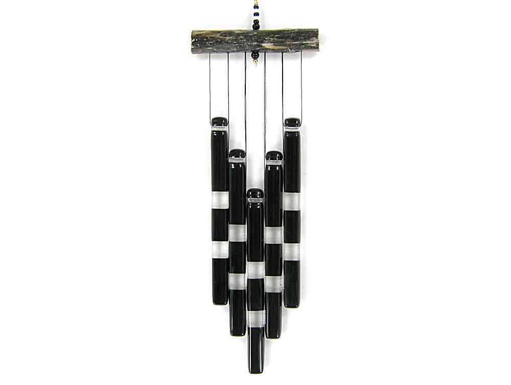 Clear and Black Glass Wind Chime with Oregon Driftwood