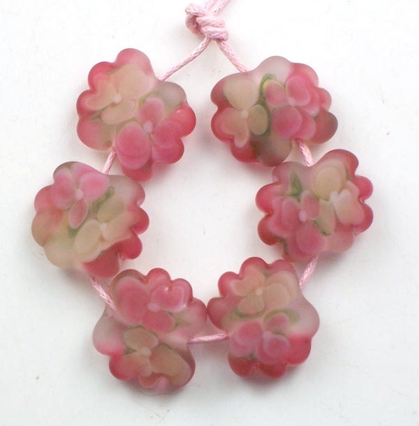 Handmade Lampwork Beads Etched Fairy Garden set 6 CD Lampwork