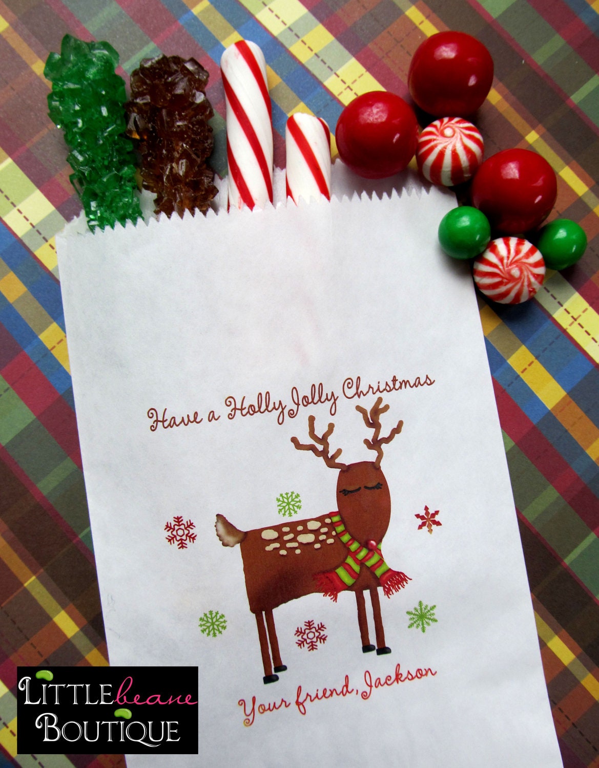 Christmas Candy Bags, Reindeer, Rudolph, Snowflakes, Personalized, Treat Bags, Favor bags,Candy Buffet, Sweets, Treats, Set of 24 Il_570xn
