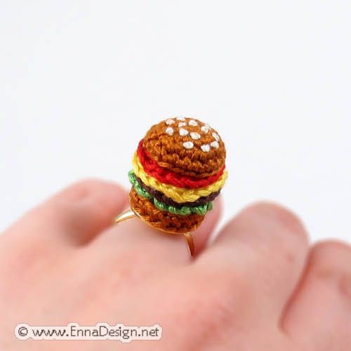 Crochet Amigurumi Miniature Hamburger Ring RG-8-2739