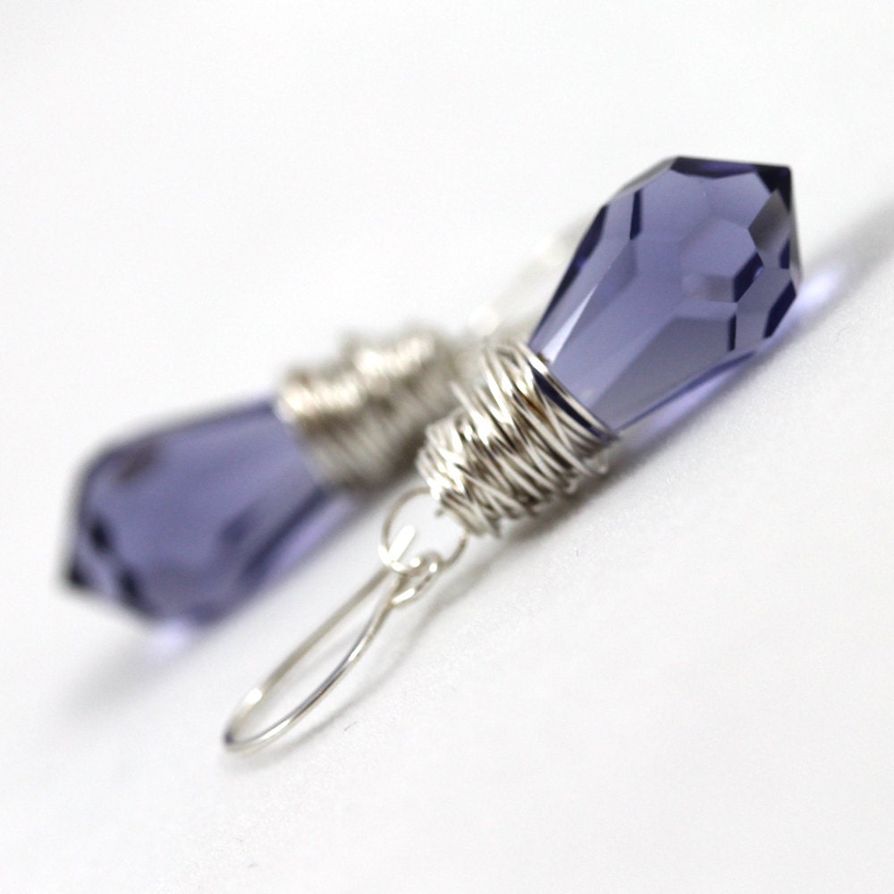 15 Colors to choose from, Sterling Silver Crystal Earrings, Wire Wrapped Jewelry, Dangle Earrings, Crystal Earrings, Silver Earrings