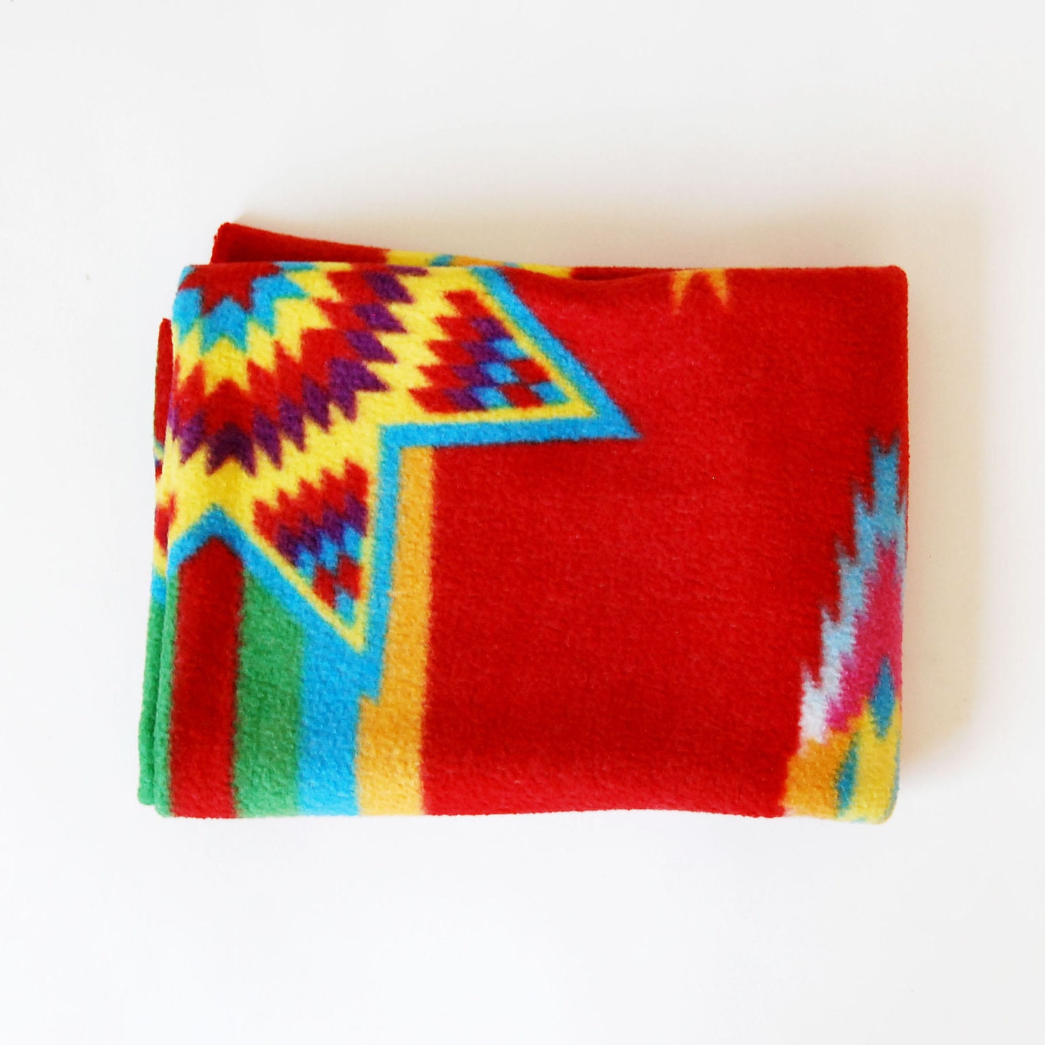 vintage NAVAHO throw / 1980s IKAT print fleece cover up blanket