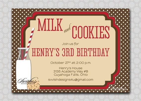 Cookies and Milk Invitation - birthday party printables - Digital 5x7 Invite Il_570xn