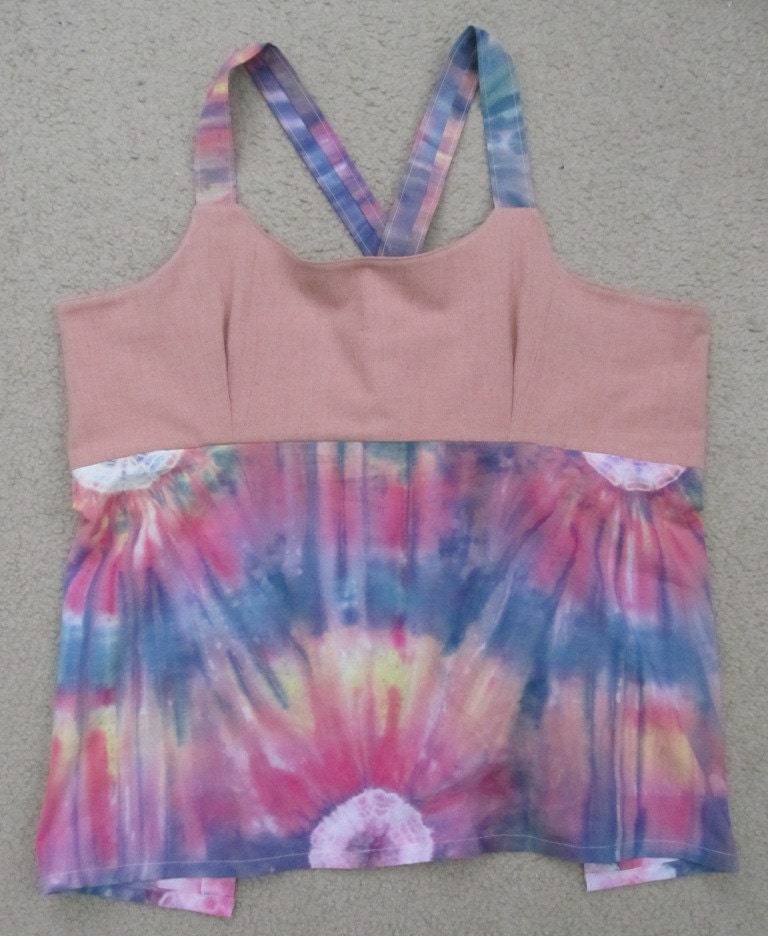 Handmade Plus Size Apron Top - Dusty Rose Calcutta Cloth and Tye Dye 1X 2X 3X