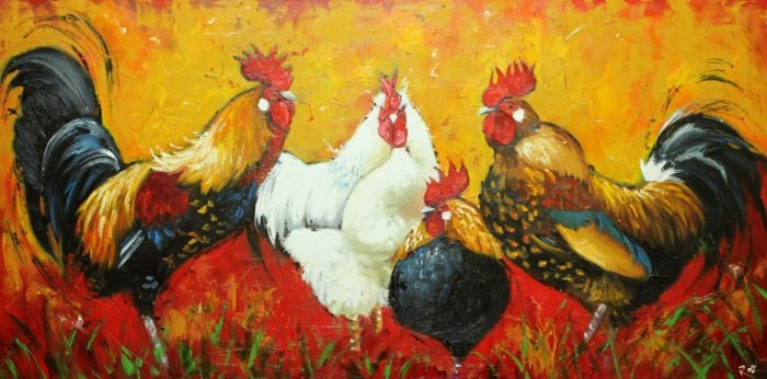 Rooster painting 564 24x48 inch original oil painting by Roz