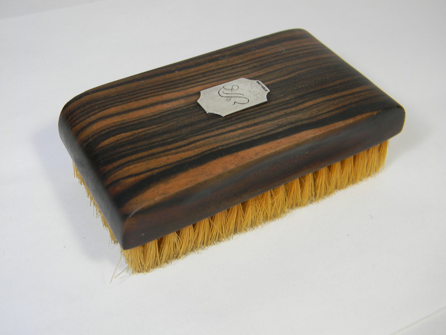 Vintage Clothing Brush in Ebony and Silver - bristles - Man's clothing brush