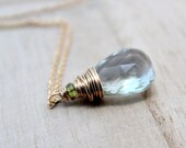 Prasiolite Gold Necklace, Green Amethyst & Vesuvianite in 14k Gold Fill, Pale Celery Green