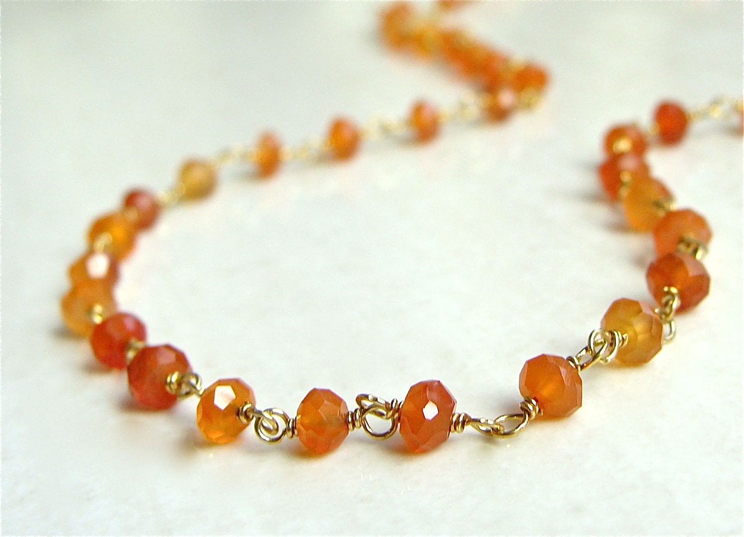 Arista Necklace with Rich Orange Carnelian Wire Wrapped Gold Fall Fashion Pumpkin Spice