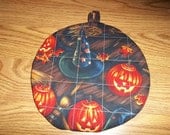 Glowing :Pumpkins Halloween Round Hot Pad or Pot Holder Cotton Fabric 9 Inches