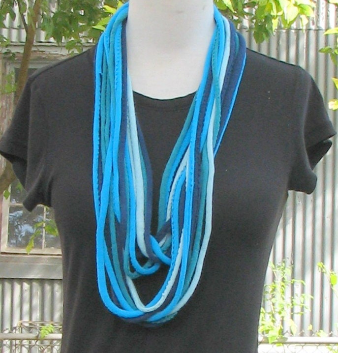 Items similar to Tie Dye Hemp Cotton Jersey String Necklace Infinity Scarf in Blues on Etsy
