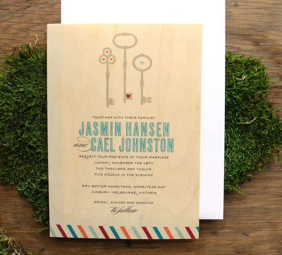 Skeleton Key Wooden Wedding Invitation