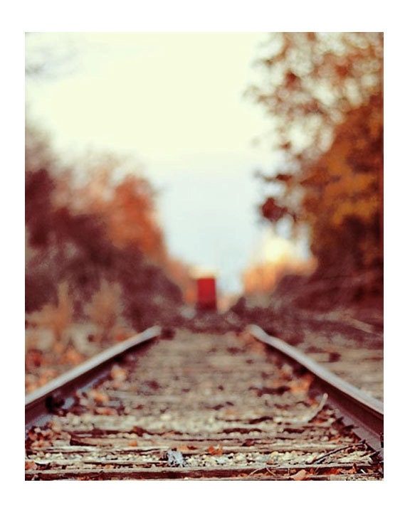 Landscape Photography, Train Song, 5x7 Print, Rustic Autumn Photograph, Travel Photo, Railroad Tracks, Fall Colors - ellemoss