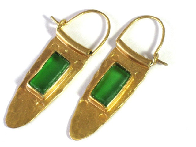 Gold Sea Glass Hoops - Gold Plated Brass Hoops - Goldplated Beachglass Hoops
