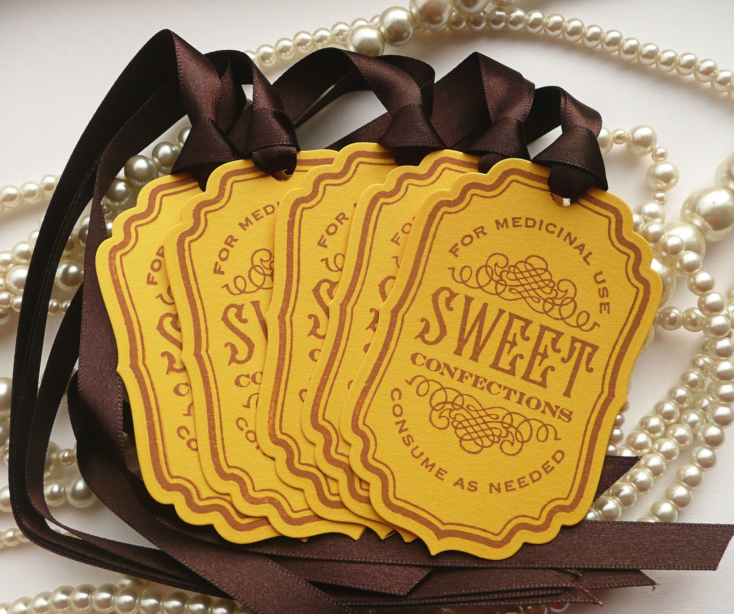 Bachelorette Party Candy Sweet Tags - Yellow and Brown - Buffet Table or Wedding Favor Tags, Party Tags SET of 5 - Code S11 - amaretto