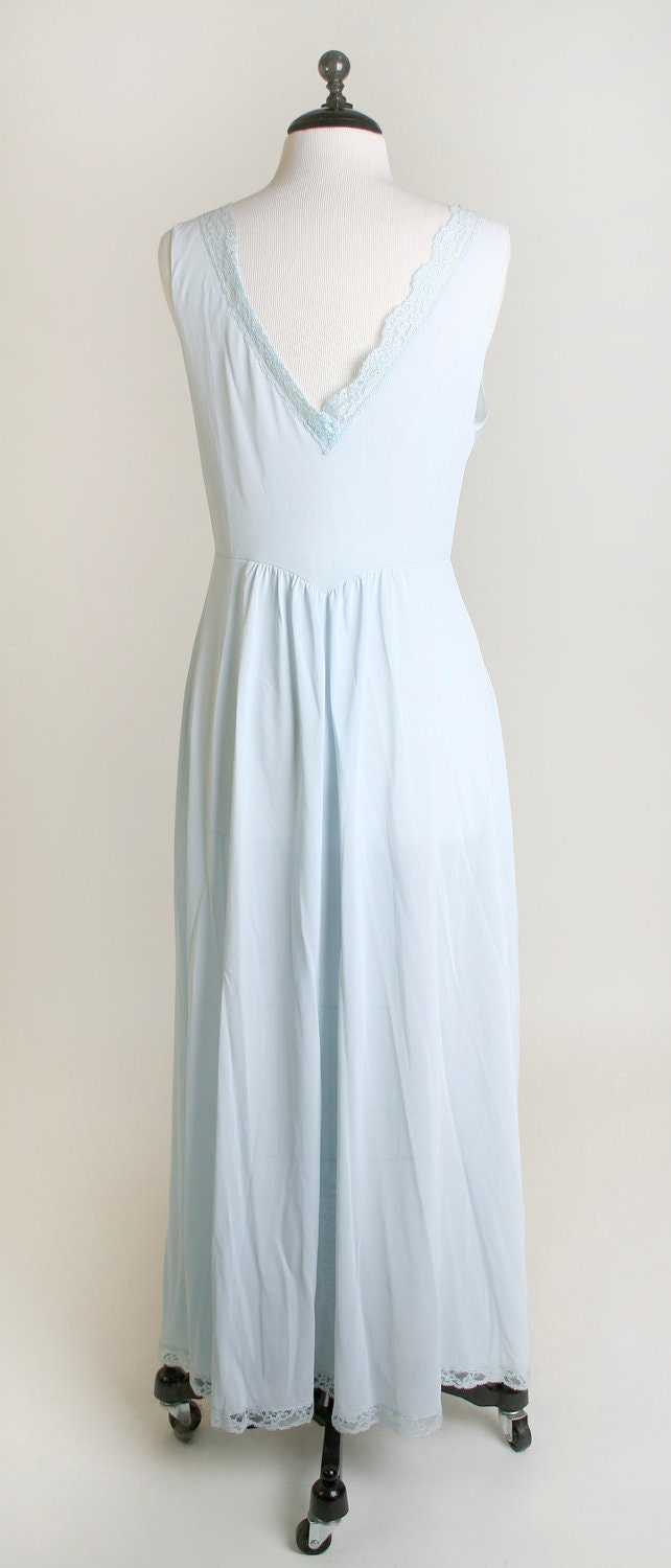 1960s Maxi Slip - Vintage Vanity Fair Nightgown in Soft Pastel Powder Blue - Large to XL