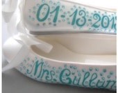 Wedding shoes white ballerina flats  Tiffany Blue custom names I do crystals Pure colorful gems