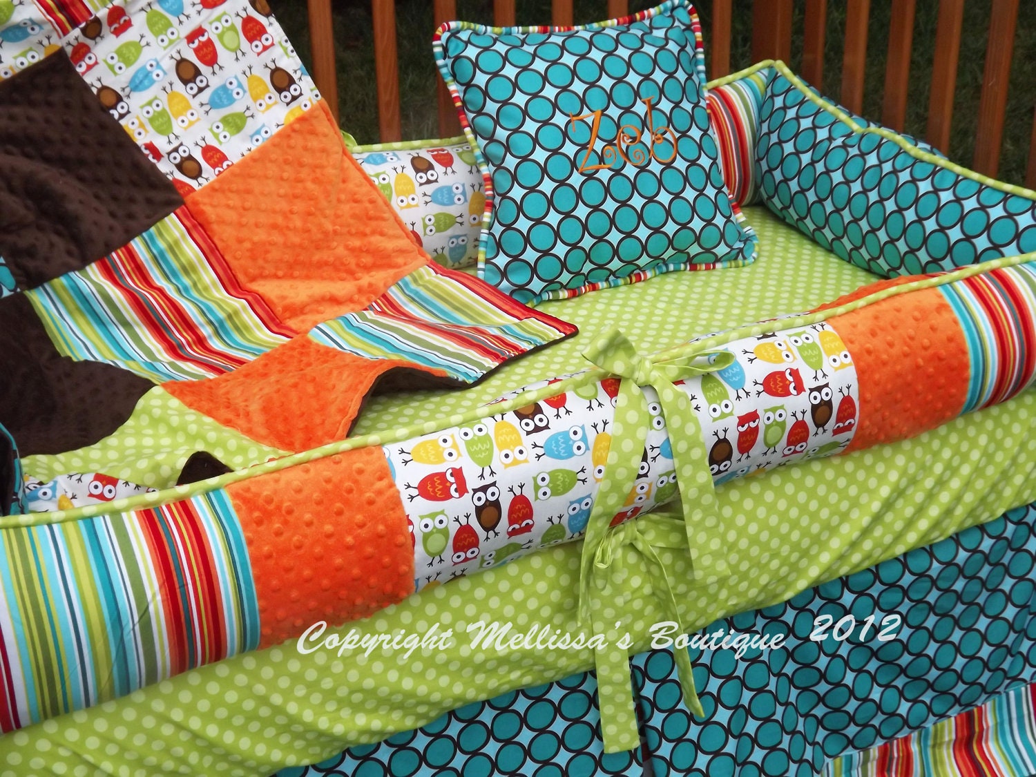 Custom Bermuda Owls & Critters FUN BRIGHT Choose and Customize Complete 4-Piece Crib Nursery Bedding Set