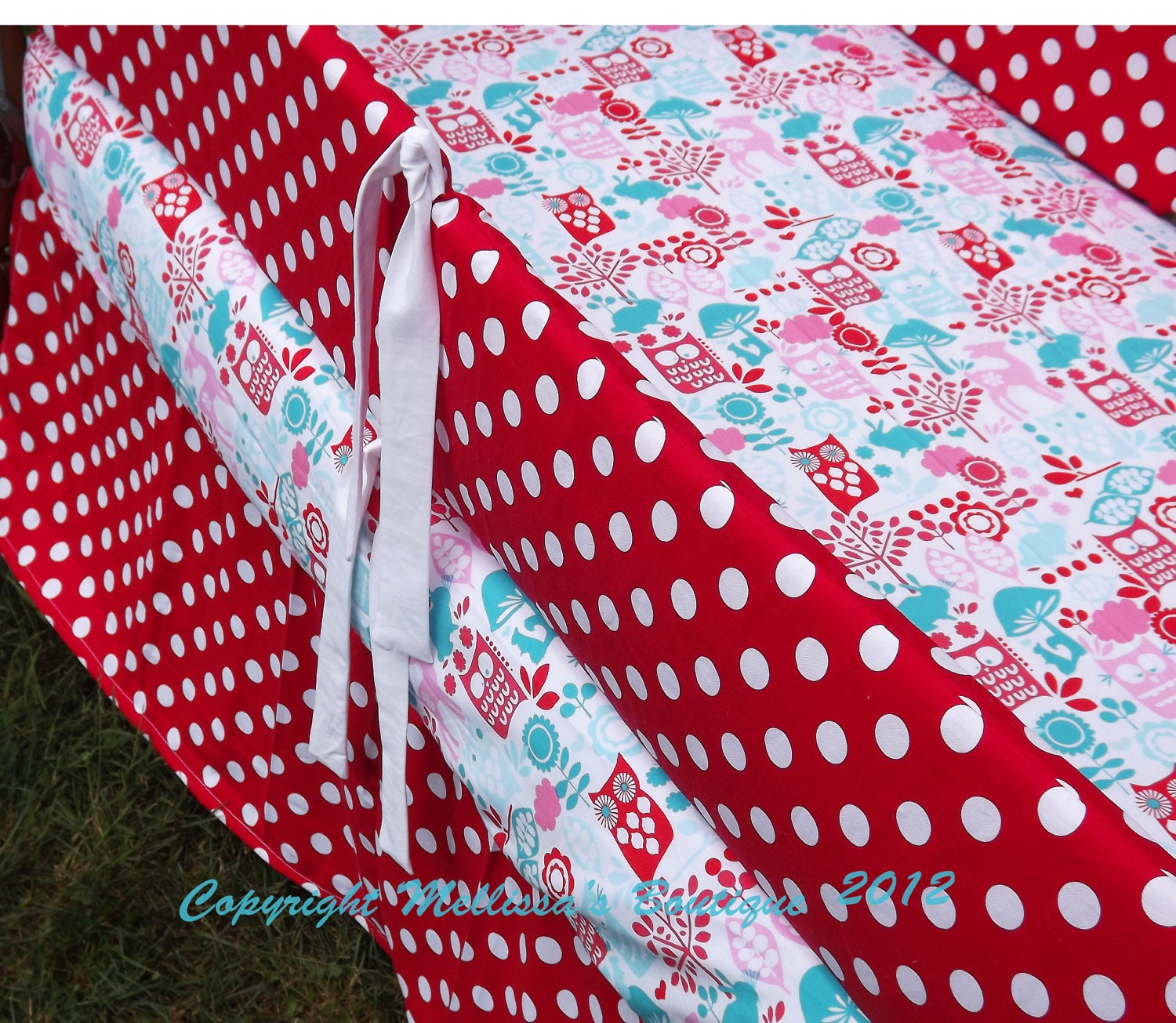 Custom Aqua & Red Michael Miller with Owls or Damask/Dots Crib Bedding Boutique YOUR CHOICE To Customize