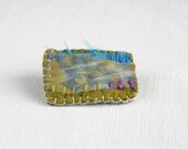 Fiber art brooch -  blue green  -  applique brooch  -  textile pin