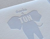 Thanks a Ton Letterpress Elephant Greeting Card with Envelope