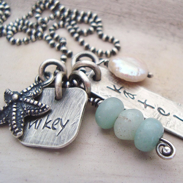 beach jewelry personalized jewelry, hand stamped necklace, summer, surfer, beach girl necklace, mothers necklace, creme de la gems