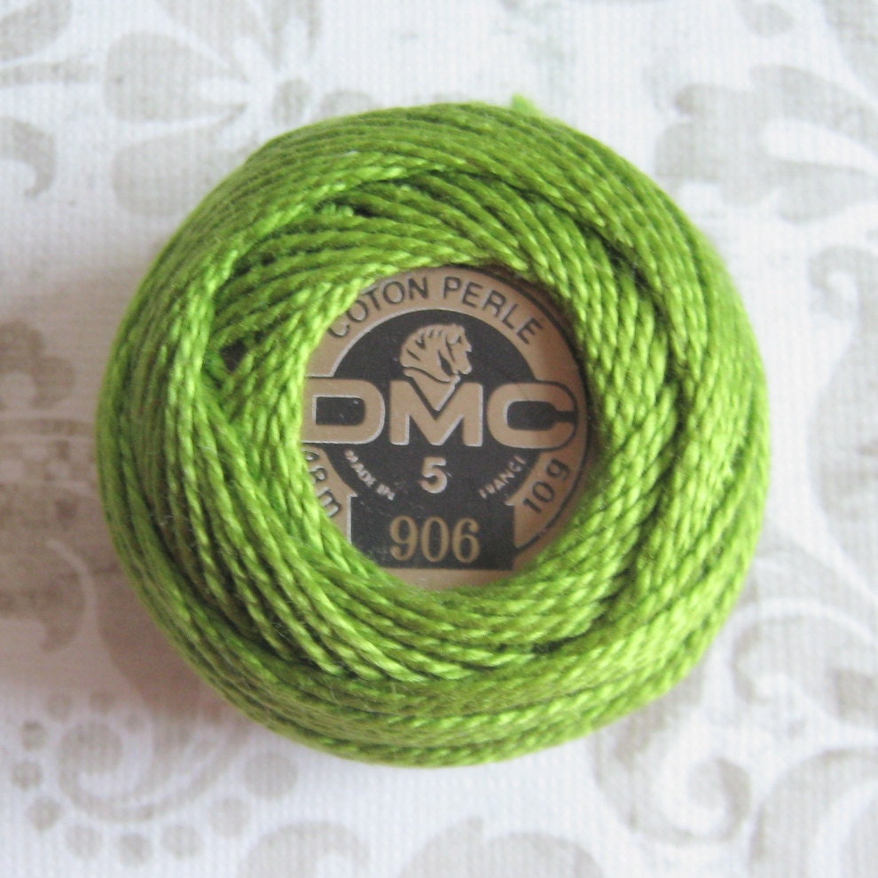 DMC 906 Medium Parrot Green Perle Cotton Thread Ball Size 5